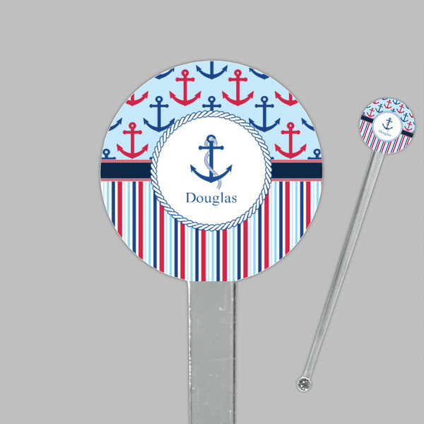 Anchors & Stripes Clear Plastic 7" Stir Stick - Round - Closeup