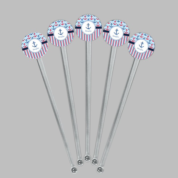 Anchors & Stripes Clear Plastic 7" Stir Stick - Round - Fan View