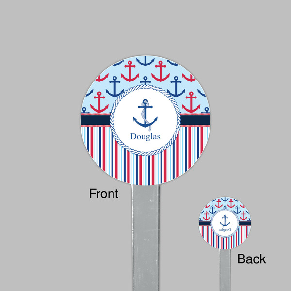 Anchors & Stripes Clear Plastic 7" Stir Stick - Round - Front & Back