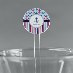 Anchors & Stripes 7" Round Plastic Stir Sticks - Clear (Personalized)