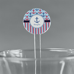 Anchors & Stripes 5.5" Round Plastic Stir Sticks - Clear (Personalized)