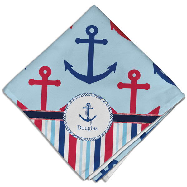 Custom Anchors & Stripes Cloth Dinner Napkin - Single w/ Name or Text