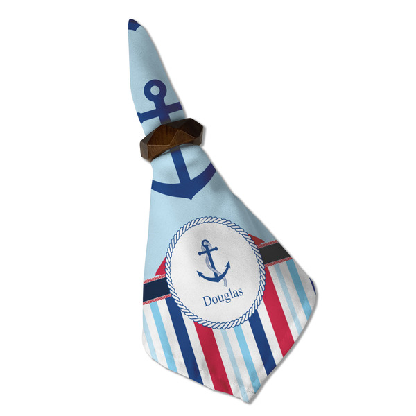 Anchors & Stripes Cloth Napkins - Personalized Dinner (Folded in Ring) (MAIN)