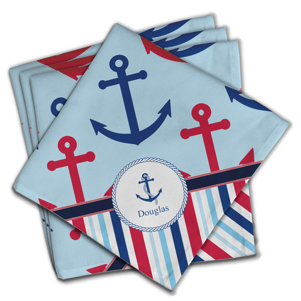 Custom Anchors & Stripes Cloth Napkins (Set of 4) (Personalized)