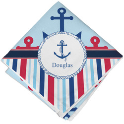 Anchors & Stripes Cloth Cocktail Napkin - Single w/ Name or Text