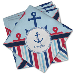 Anchors & Stripes Cloth Cocktail Napkins - Set of 4 w/ Name or Text