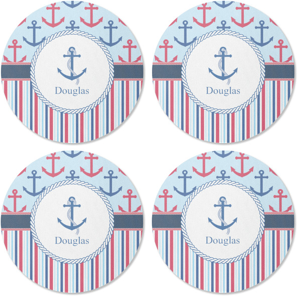 Anchors & Stripes Coaster Round Rubber Back - Apvl