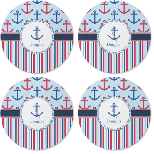 Anchors & Stripes Coaster Round Rubber Back - Apvl