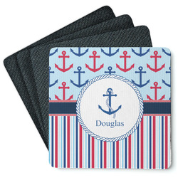 Anchors & Stripes Square Rubber Backed Coasters - Set of 4 (Personalized)