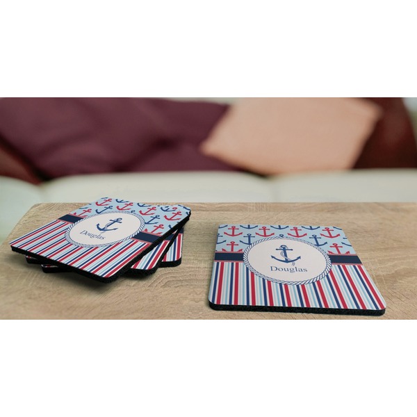 Anchors & Stripes Coaster Rubber Back - On Coffee Table