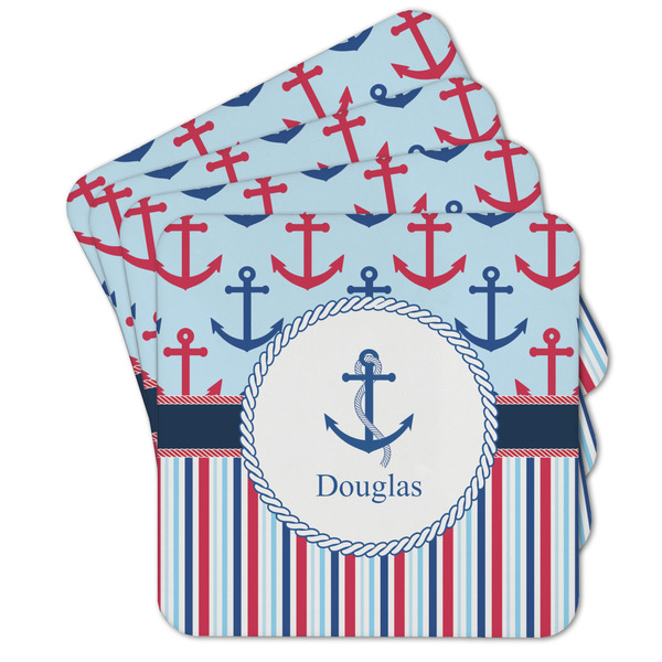 Custom Anchors & Stripes Cork Coaster - Set of 4 w/ Name or Text