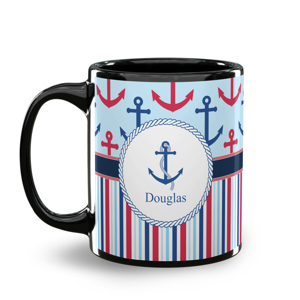 Anchors & Stripes Coffee Mug - 11 oz - Black