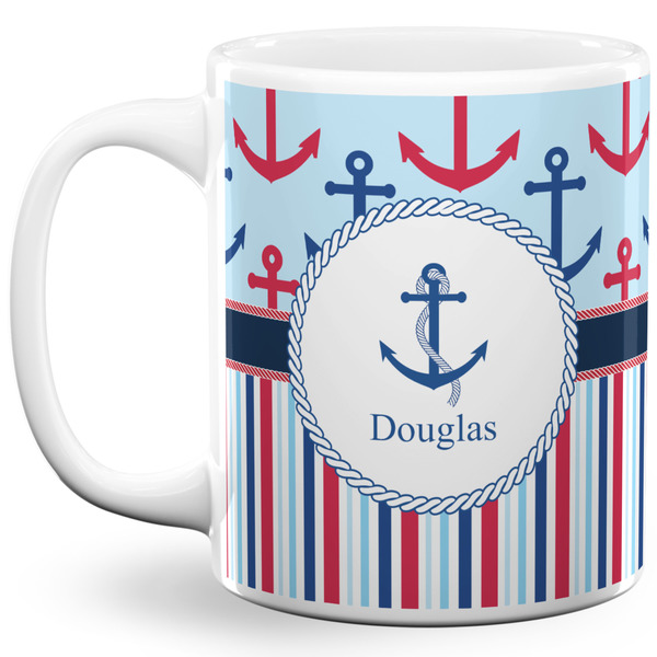 Custom Anchors & Stripes 11 Oz Coffee Mug - White (Personalized)