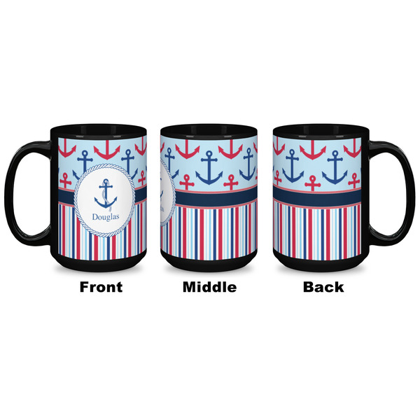 Anchors & Stripes Coffee Mug - 15 oz - Black APPROVAL
