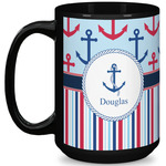 Anchors & Stripes 15 Oz Coffee Mug - Black (Personalized)