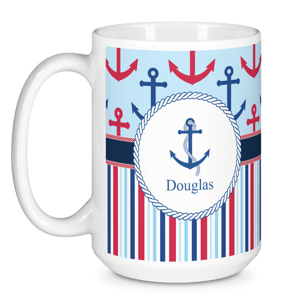 Anchors & Stripes Coffee Mug - 15 oz - White