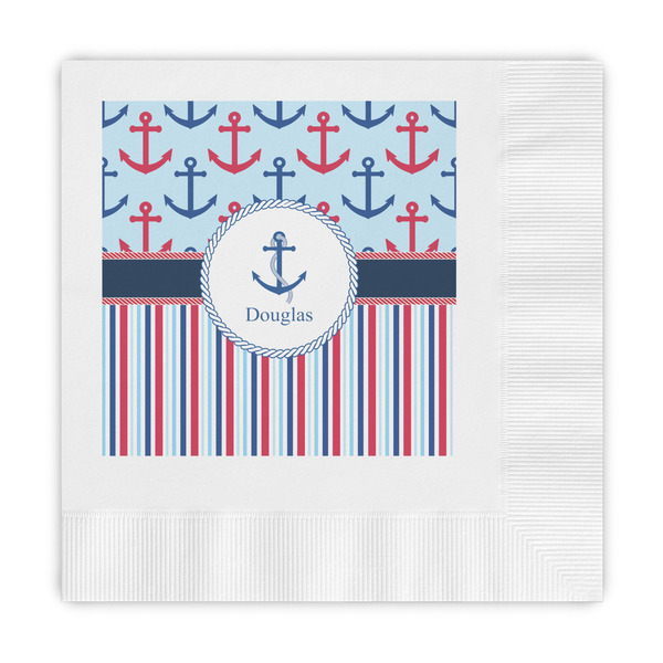 Custom Anchors & Stripes Embossed Decorative Napkins (Personalized)