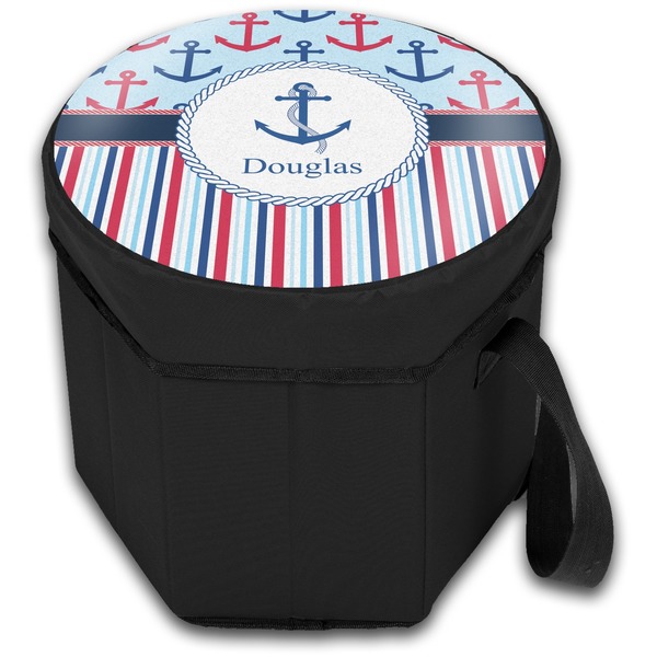 Anchors & Stripes Collapsible Personalized Cooler & Seat (Closed)