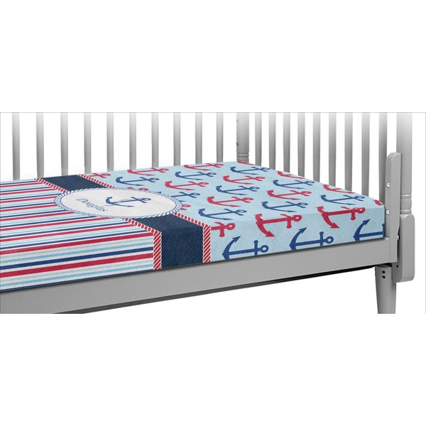Custom Anchors & Stripes Crib Fitted Sheet (Personalized)