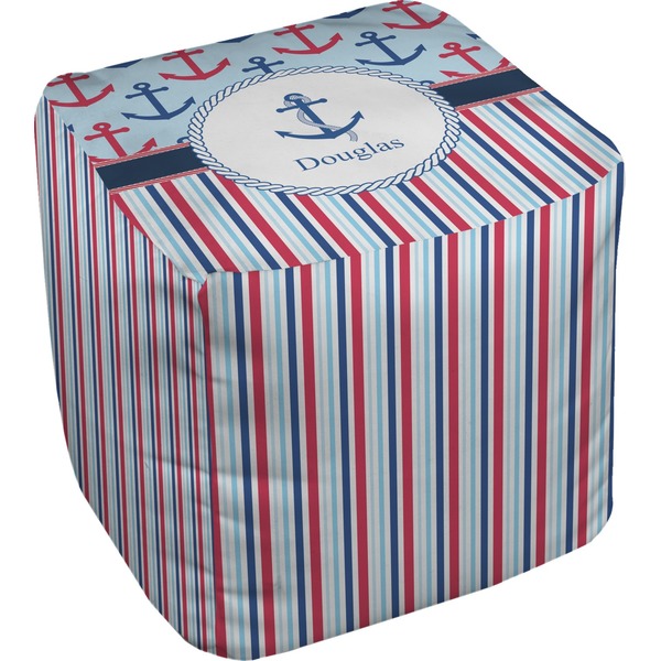 Custom Anchors & Stripes Cube Pouf Ottoman - 18" (Personalized)