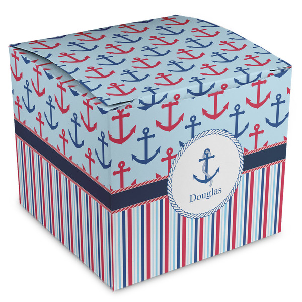 Custom Anchors & Stripes Cube Favor Gift Boxes (Personalized)