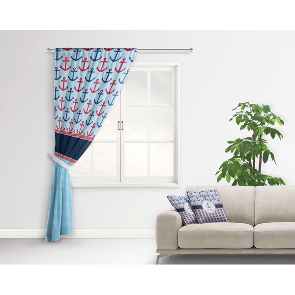 Anchors & Stripes Curtain With Window and Rod - in Room Matching Pillow