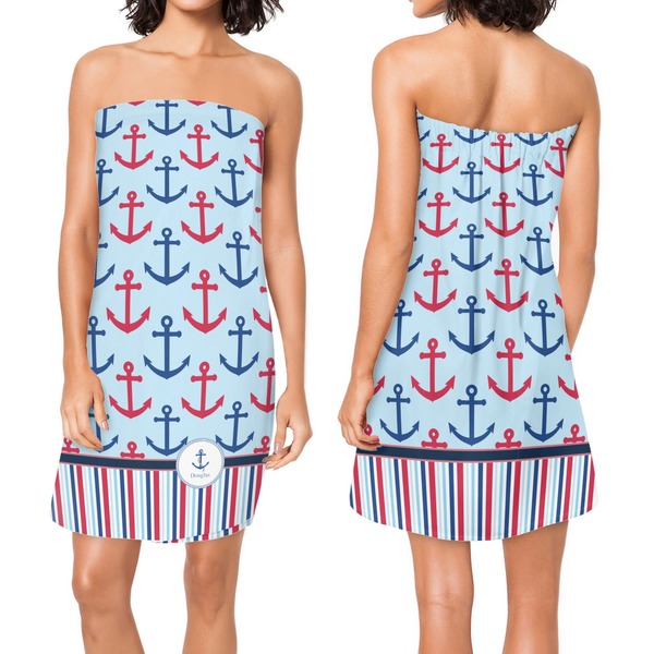 Anchors & Stripes Custom Bath Wrap - Front & Back View