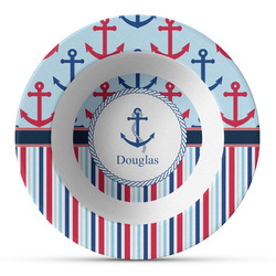 Anchors & Stripes Plastic Bowl - Microwave Safe - Composite Polymer (Personalized)