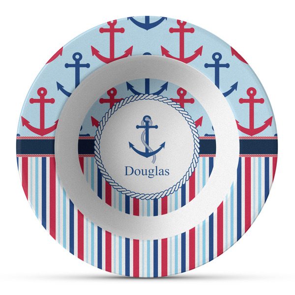 Custom Anchors & Stripes Plastic Bowl - Microwave Safe - Composite Polymer (Personalized)