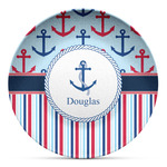 Anchors & Stripes Microwave Safe Plastic Plate - Composite Polymer (Personalized)