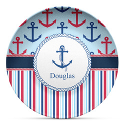 Anchors & Stripes Microwave Safe Plastic Plate - Composite Polymer (Personalized)