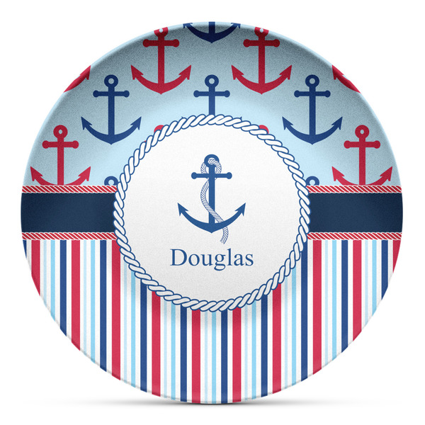 Custom Anchors & Stripes Microwave Safe Plastic Plate - Composite Polymer (Personalized)