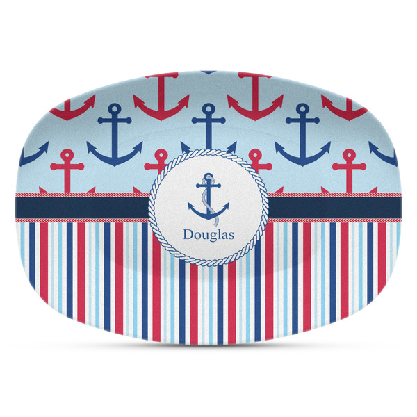 Custom Anchors & Stripes Plastic Platter - Microwave & Oven Safe Composite Polymer (Personalized)