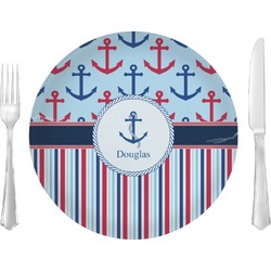 Anchors & Stripes 10" Glass Lunch / Dinner Plates - Single or Set (Personalized)