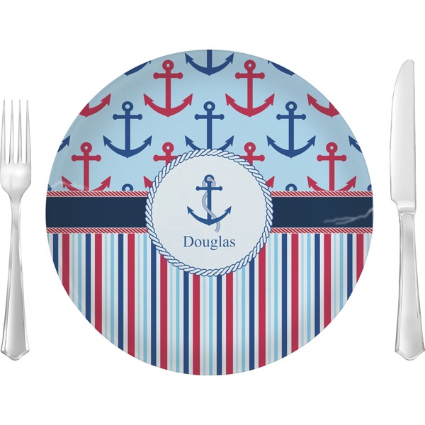 Custom Anchors & Stripes Glass Lunch / Dinner Plate 10" (Personalized)