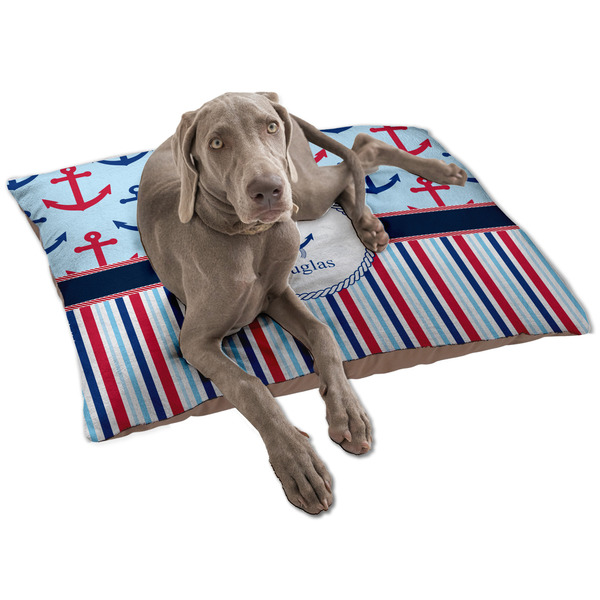 Custom Anchors & Stripes Dog Bed - Large w/ Name or Text