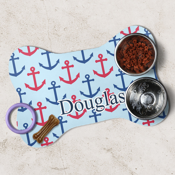 Anchors & Stripes Dog Bone Shaped Mat Lifestyle