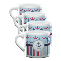 Anchors & Stripes Double Shot Espresso Cups - Set of 4 (Personalized)