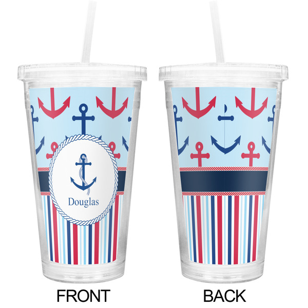 Anchors & Stripes Double Wall Tumbler with Straw - Approval