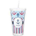Anchors & Stripes Double Wall Tumbler with Straw (Personalized)