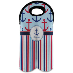 Anchors & Stripes Wine Tote Bag (2 Bottles) (Personalized)
