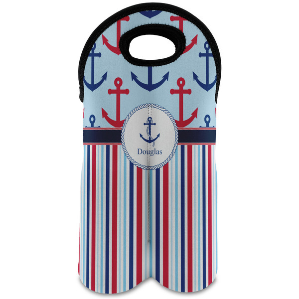 Custom Anchors & Stripes Wine Tote Bag (2 Bottles) (Personalized)