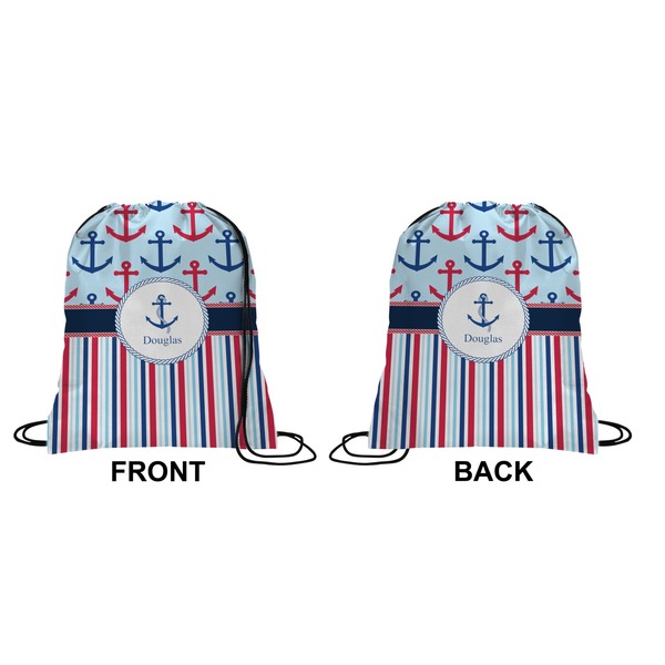Anchors & Stripes Drawstring Backpack Front & Back Small