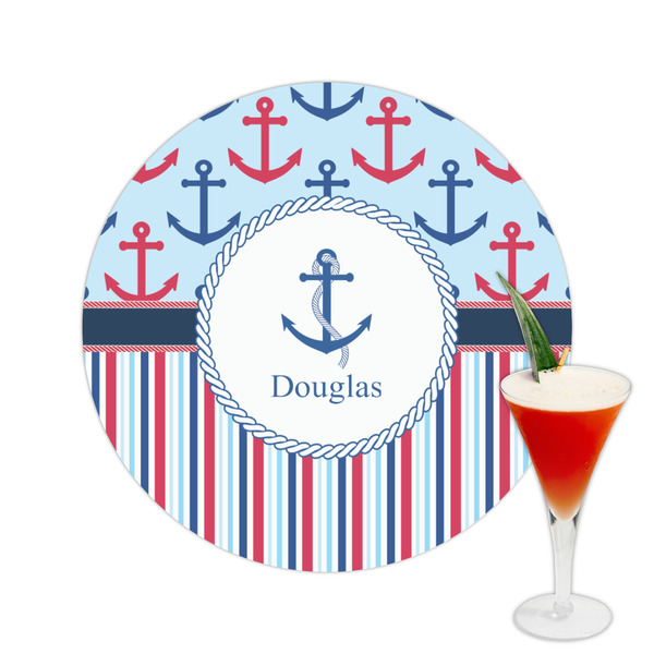 Custom Anchors & Stripes Printed Drink Topper -  2.5" (Personalized)