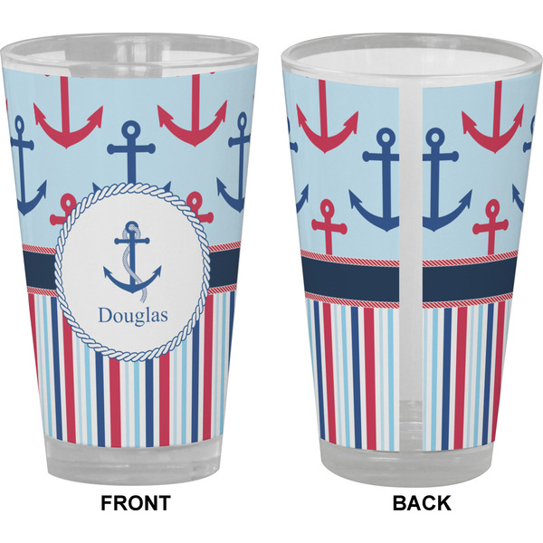 Anchors & Stripes Pint Glass - Full Color - Front & Back Views