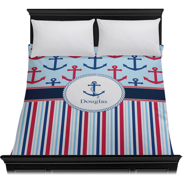 Anchors & Stripes Duvet Cover - Queen - On Bed - No Prop