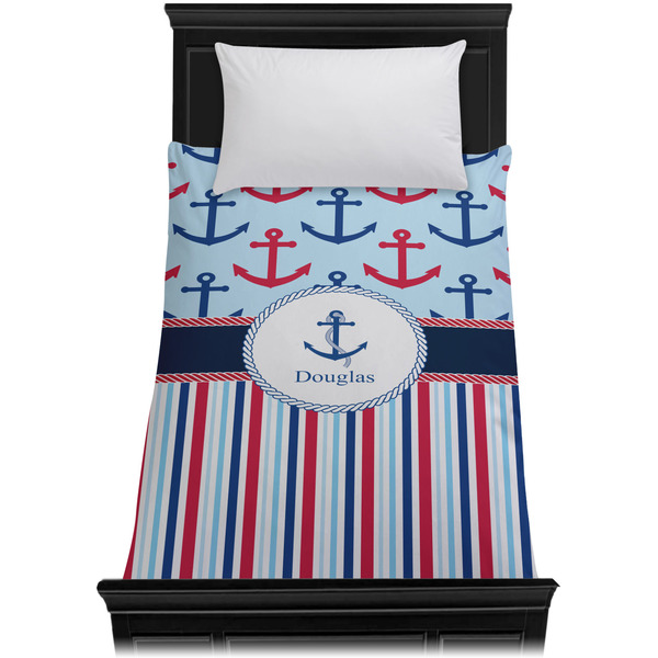 Anchors & Stripes Duvet Cover - Twin - On Bed - No Prop