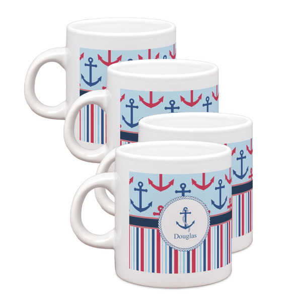 Custom Anchors & Stripes Single Shot Espresso Cups - Set of 4 (Personalized)