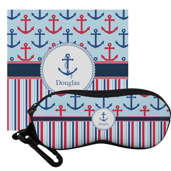 Custom Anchors & Stripes Eyeglass Case & Cloth (Personalized)