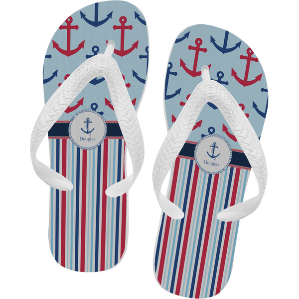 Custom Anchors & Stripes Flip Flops - Medium (Personalized)